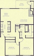 2 Beds, 1 Bath Model floor plan